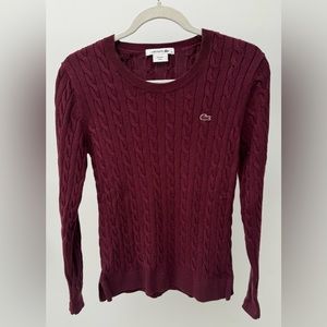 Lacoste Cable Knit Crew Neck Sweater in Burgundy, Size‎ 40